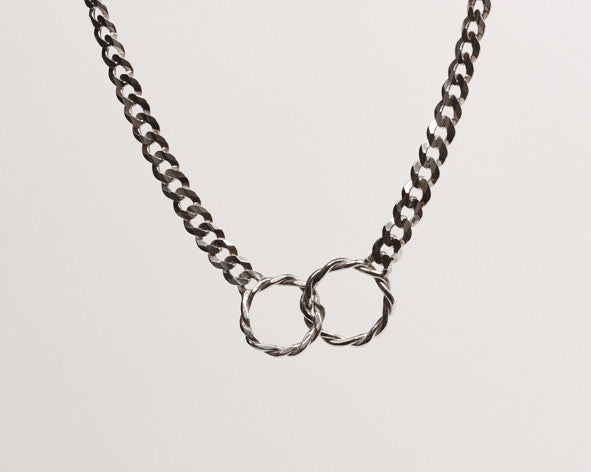 silver double ring necklace